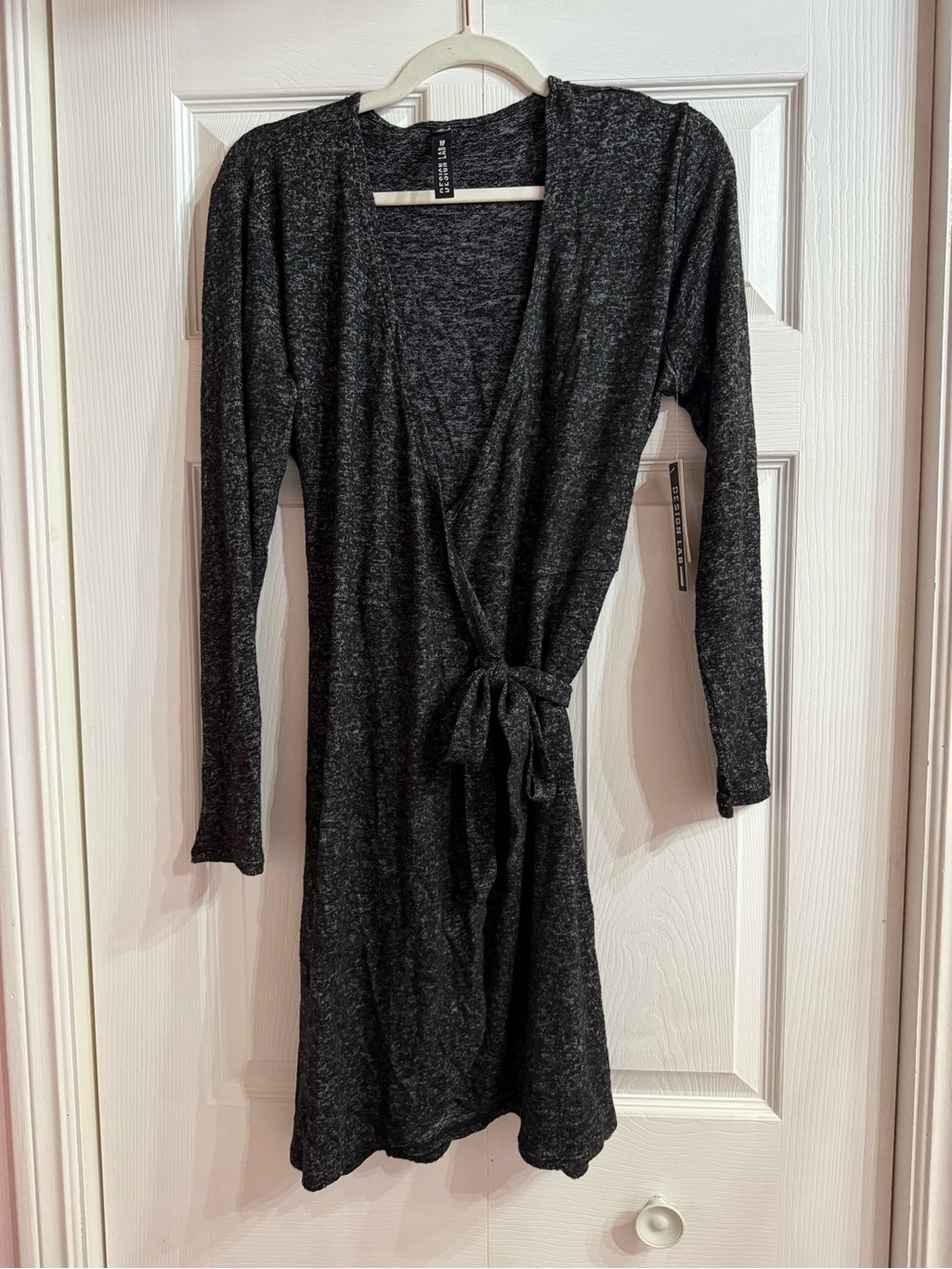 Design Lab Lord & Taylor Charcoal Gray Wrap Dress - Long Sleeve
